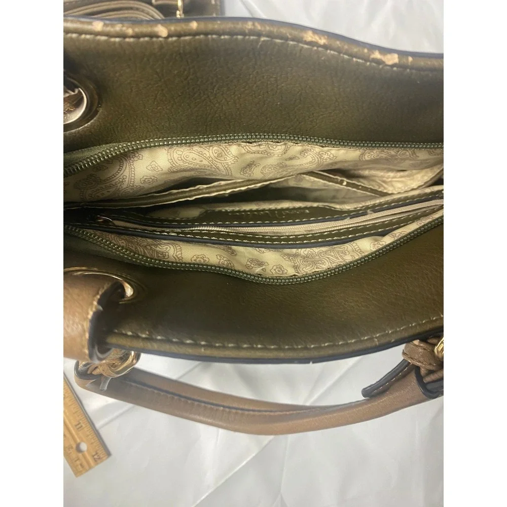 Olive Green Faux Leather Satchel Handbag‎ Removable Shoulder Strap